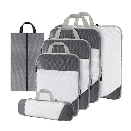6pcs Mesh Visible Travel Storage Set Waterproof Nylon Compressible Storage Bags - Grey.