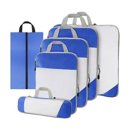 6pcs Mesh Visible Travel Storage Set Waterproof Nylon Compressible Storage Bags - Grey.