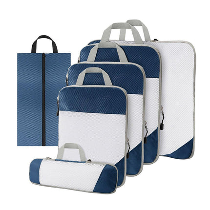 6pcs Mesh Visible Travel Storage Set Waterproof Nylon Compressible Storage Bags - Grey.