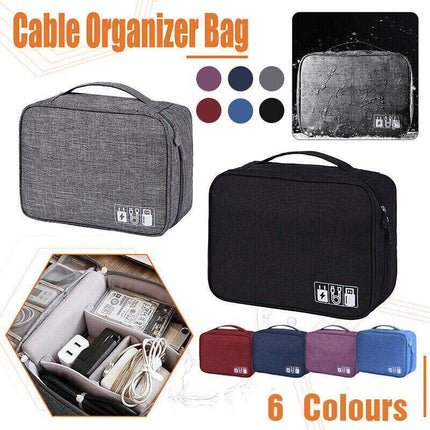 Cable Organizer Bag Charger USB Electronic Accessories Storage Travel Case - Purple.