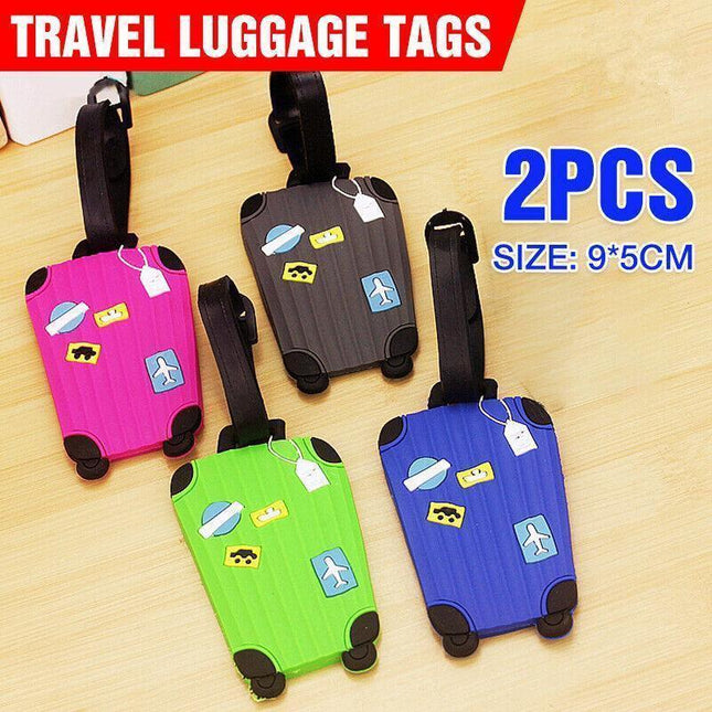 Travel Luggage Tags Set Of 2 Name Tag Address Id Labels For Suitcase Bag Baggage - Grey+Pink.
