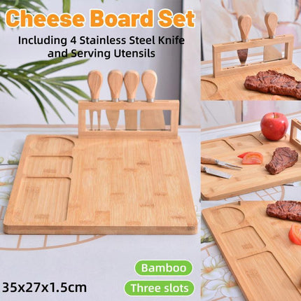 Bamboo Chopping Board Cheese Board Set with Knife Kitchen Charcuterie Serving.