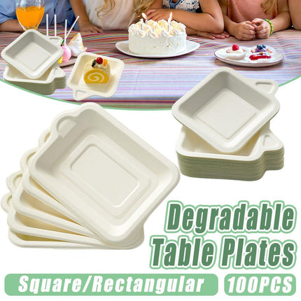 100PCS Degradable Paper Plates Thickened White Rectangular Cake Paper Plate - Square.