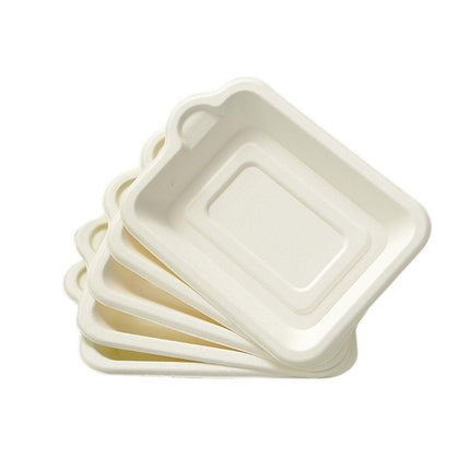 100PCS Degradable Paper Plates Thickened White Rectangular Cake Paper Plate - Square.