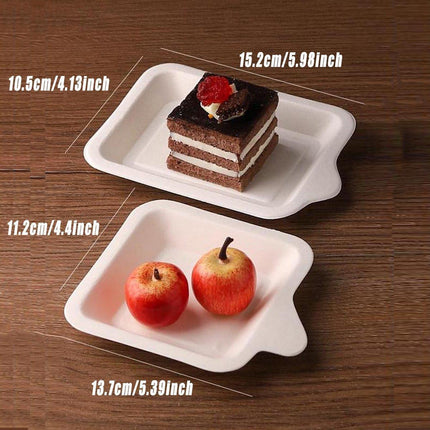 100PCS Degradable Paper Plates Thickened White Rectangular Cake Paper Plate - Square.