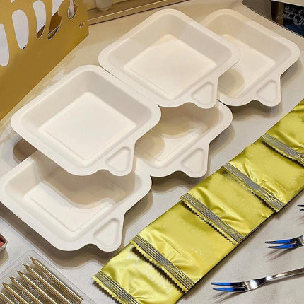 100PCS Degradable Paper Plates Thickened White Rectangular Cake Paper Plate - Square.