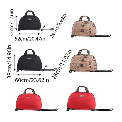Wheeled Travel Duffle Trolley Bag Carry On Rolling Luggage Suitcase Tote Durable - Black-24in.