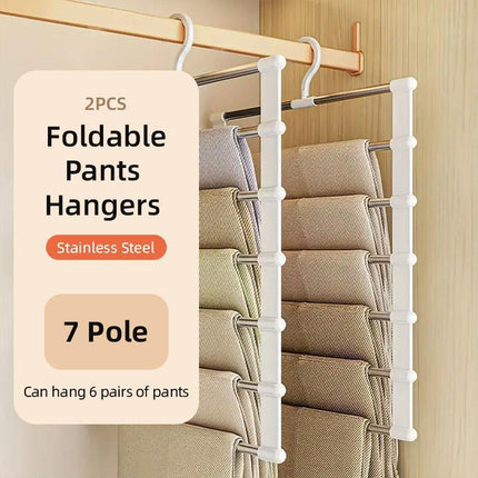 2pcs Multifunctional Folding Trouser Rack Multi Layer Storage Hanging Clothes.