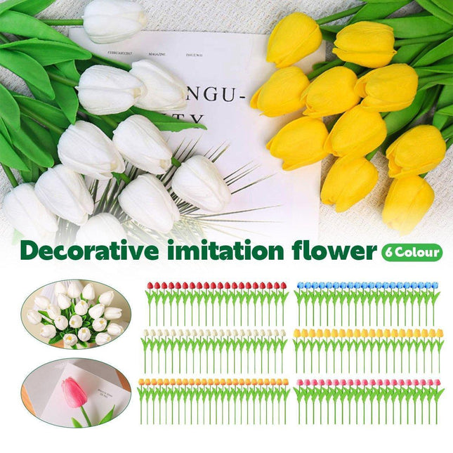 20PCS Real Touch Artificial Tulip Bouquet Fake Flowers for Home Wedding Decor - Yellow.