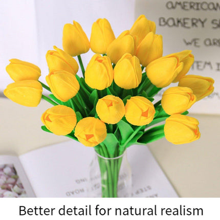 20PCS Real Touch Artificial Tulip Bouquet Fake Flowers for Home Wedding Decor - Yellow.