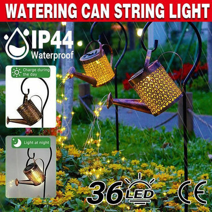 Solar Led Watering Can String Light Outdoor Garden Art Waterfall Lamp Decoration - Style A: Shower + Lamp.