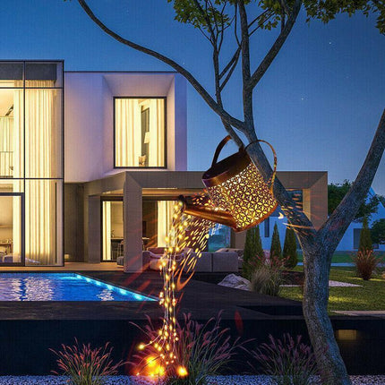 Solar Led Watering Can String Light Outdoor Garden Art Waterfall Lamp Decoration - Style A: Shower + Lamp.
