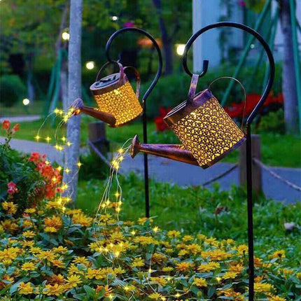 Solar Led Watering Can String Light Outdoor Garden Art Waterfall Lamp Decoration - Style A: Shower + Lamp.