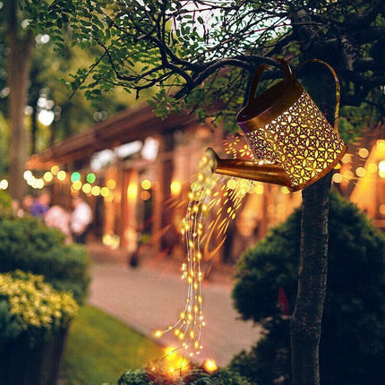 Solar Led Watering Can String Light Outdoor Garden Art Waterfall Lamp Decoration - Style A: Shower + Lamp.