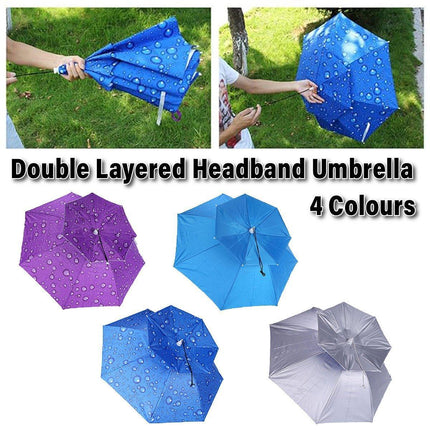 2-Layer Outdoor Foldable Sun Umbrella Hat Fishing Camping Headwear Cap Head Hat - Silver.