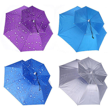 2-Layer Outdoor Foldable Sun Umbrella Hat Fishing Camping Headwear Cap Head Hat - Silver.