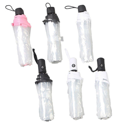 Transparent Folding Umbrella Compact Tri Fold Design Clear Rain Protection Cover - Manually operated-Black.