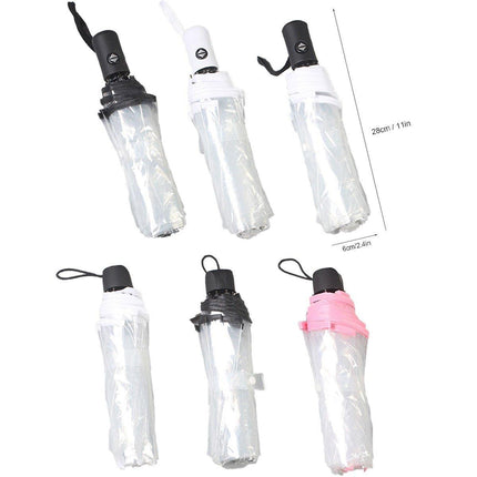 Transparent Folding Umbrella Compact Tri Fold Design Clear Rain Protection Cover - Manually operated-Black.