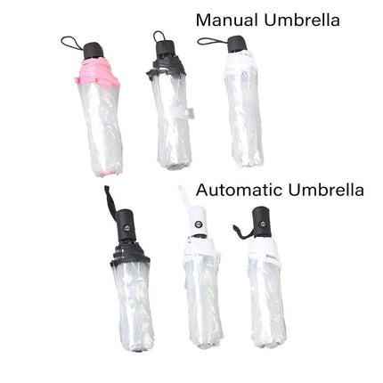 Transparent Folding Umbrella Compact Tri Fold Design Clear Rain Protection Cover - Manually operated-Black.