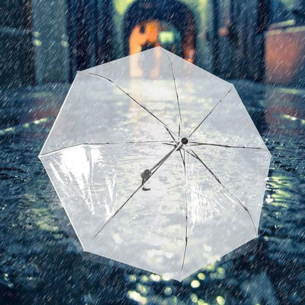 Transparent Folding Umbrella Compact Tri Fold Design Clear Rain Protection Cover - Manually operated-Black.
