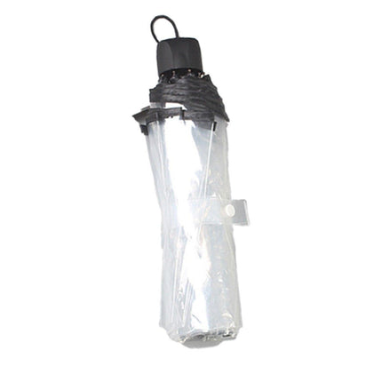 Transparent Folding Umbrella Compact Tri Fold Design Clear Rain Protection Cover - Manually operated-Black.