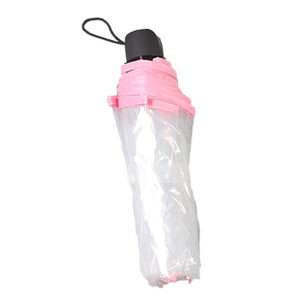 Transparent Folding Umbrella Compact Tri Fold Design Clear Rain Protection Cover - Manually operated-Black.