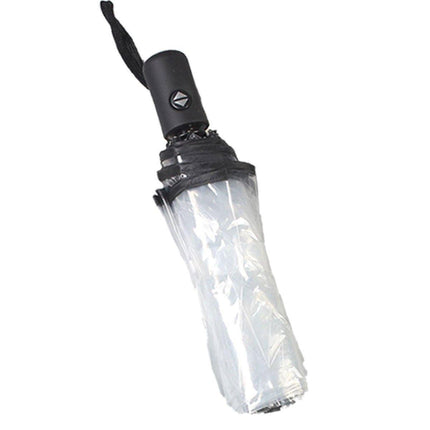 Transparent Folding Umbrella Compact Tri Fold Design Clear Rain Protection Cover - Manually operated-Black.