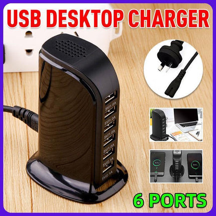 6Ports Charging Station Usb Desktop Charger Rapid Tower Power Adapter Wall Hub.