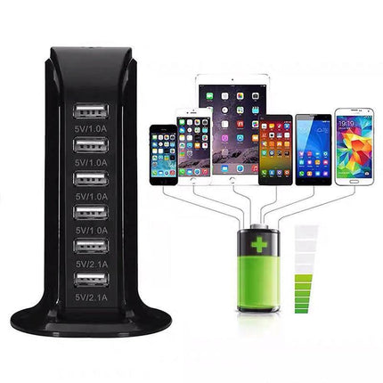 6Ports Charging Station Usb Desktop Charger Rapid Tower Power Adapter Wall Hub.