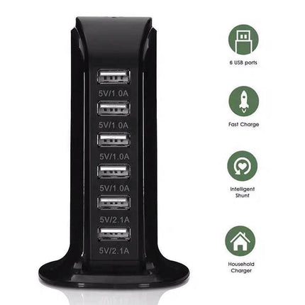 6Ports Charging Station Usb Desktop Charger Rapid Tower Power Adapter Wall Hub.