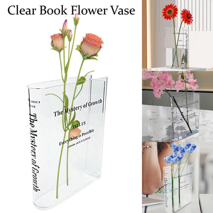 Transparent Book Vase Flower Holder Acrylic Decorative Table Display Stand.