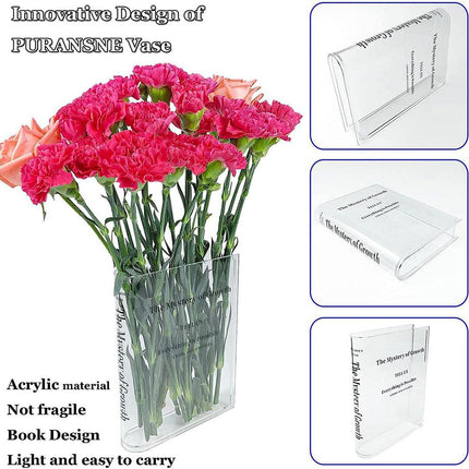 Transparent Book Vase Flower Holder Acrylic Decorative Table Display Stand.
