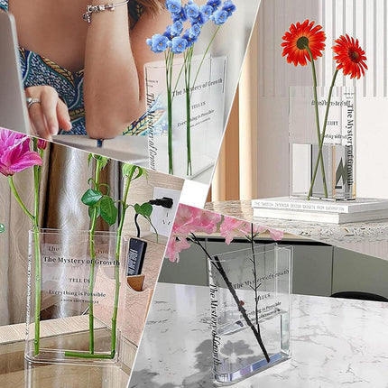 Transparent Book Vase Flower Holder Acrylic Decorative Table Display Stand.