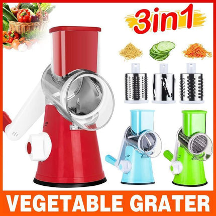 Kitchen Vegetable Fruit Slicer Cutter Shredder Food Manual Rotary Grater Chopper - Blue.
