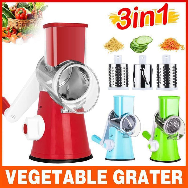 Kitchen Vegetable Fruit Slicer Cutter Shredder Food Manual Rotary Grater Chopper - Green.