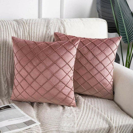 Velvet Cushion Cover Pleated Checked Plaid Plush Decorative Lounge Cushion Cover - Black.