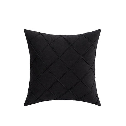 Velvet Cushion Cover Pleated Checked Plaid Plush Decorative Lounge Cushion Cover - Black.