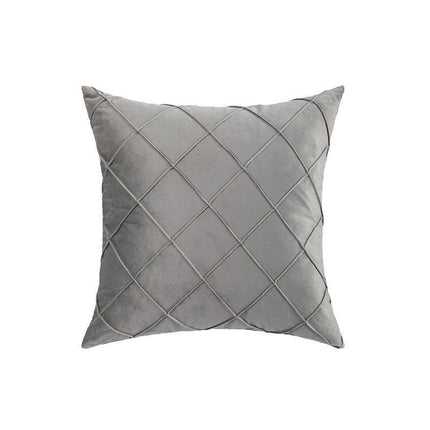 Velvet Cushion Cover Pleated Checked Plaid Plush Decorative Lounge Cushion Cover - Black.