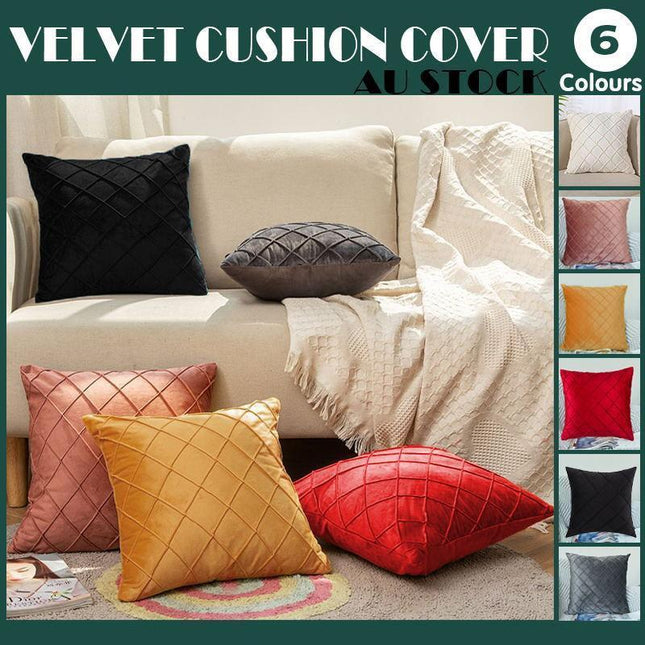 Velvet Cushion Cover Pleated Checked Plaid Plush Decorative Lounge Cushion Cover - Pink.