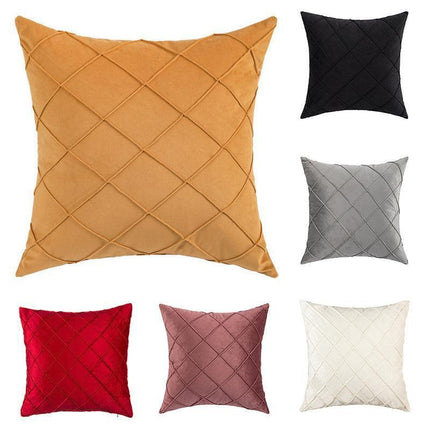 Velvet Cushion Cover Pleated Checked Plaid Plush Decorative Lounge Cushion Cover - Pink.