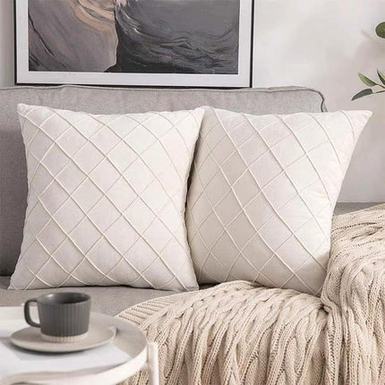 Velvet Cushion Cover Pleated Checked Plaid Plush Decorative Lounge Cushion Cover - Pink.