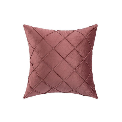 Velvet Cushion Cover Pleated Checked Plaid Plush Decorative Lounge Cushion Cover - Pink.