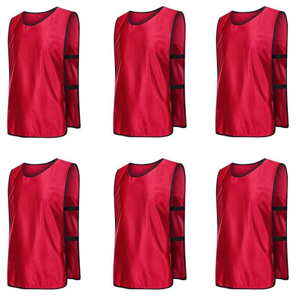 6X Sports Training Bibs Soccer Vests Group Team Bibs Basketball Cricket Football - Red-S.