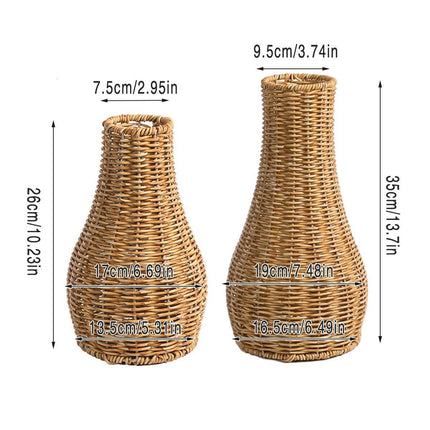 Imitation Rattan Woven Vase Decorative Flower Vase Arrangement for Home Decor - Small.