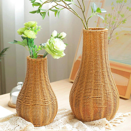 Imitation Rattan Woven Vase Decorative Flower Vase Arrangement for Home Decor - Small.