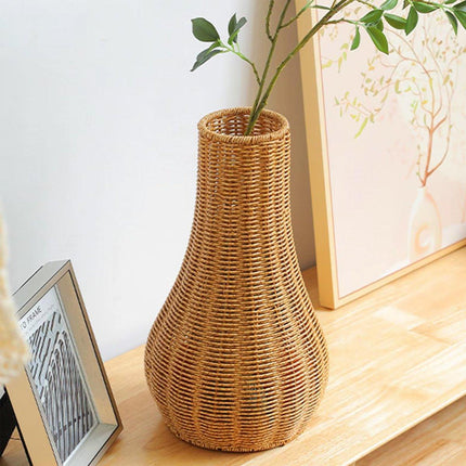 Imitation Rattan Woven Vase Decorative Flower Vase Arrangement for Home Decor - Small.