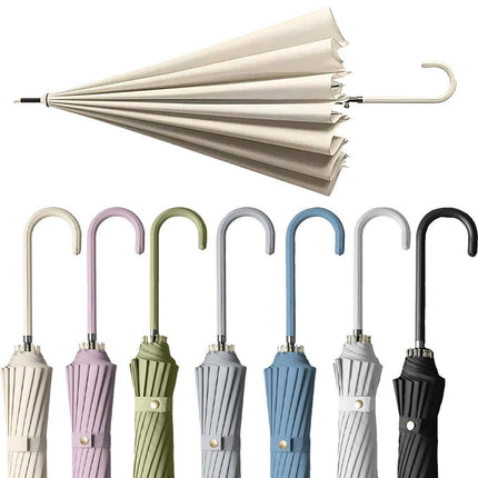 Large 16 Bone Automatic Umbrella Unisex Long Handle Dual Use Rain Sun Umbrella - Green.