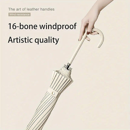 Large 16 Bone Automatic Umbrella Unisex Long Handle Dual Use Rain Sun Umbrella - Green.