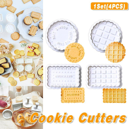 4PCS Plaid Cookie Stamp Set Waffle Biscuit Cutter Press Home Baking Tool Kit.