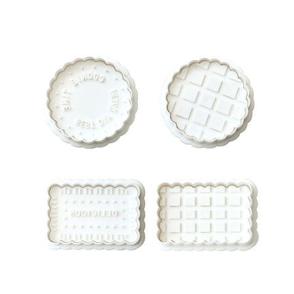 4PCS Plaid Cookie Stamp Set Waffle Biscuit Cutter Press Home Baking Tool Kit.